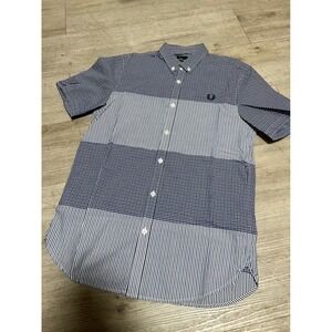 Fred Perry Checker Gingham Button Down Shirt Sz S Blue White Oi! Rancid GBH